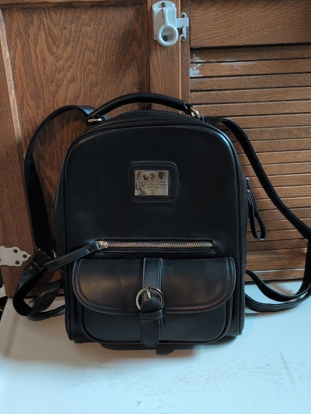 Black Faux Leather Mini Backpack - Unbranded